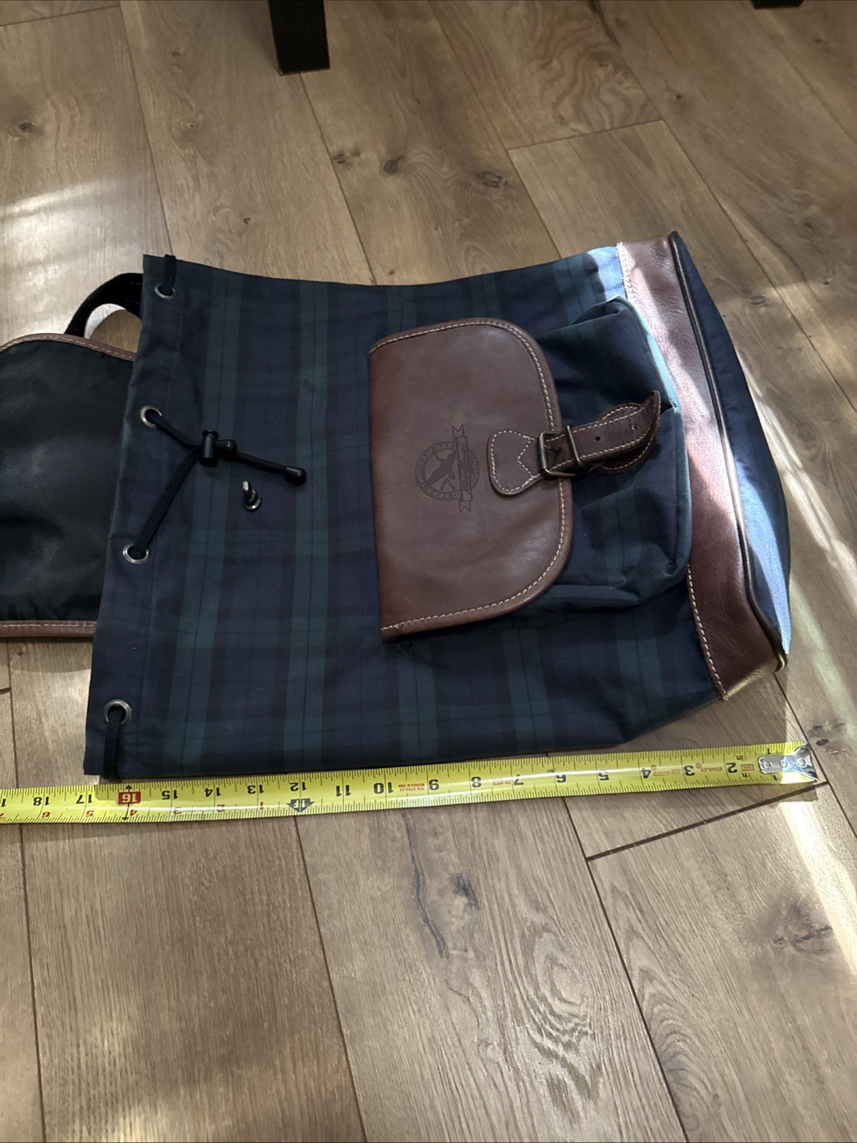 Vintage Eddie Bauer Leather Plaid Turn Lock Large Daypack Rucksack Backpack Rare
