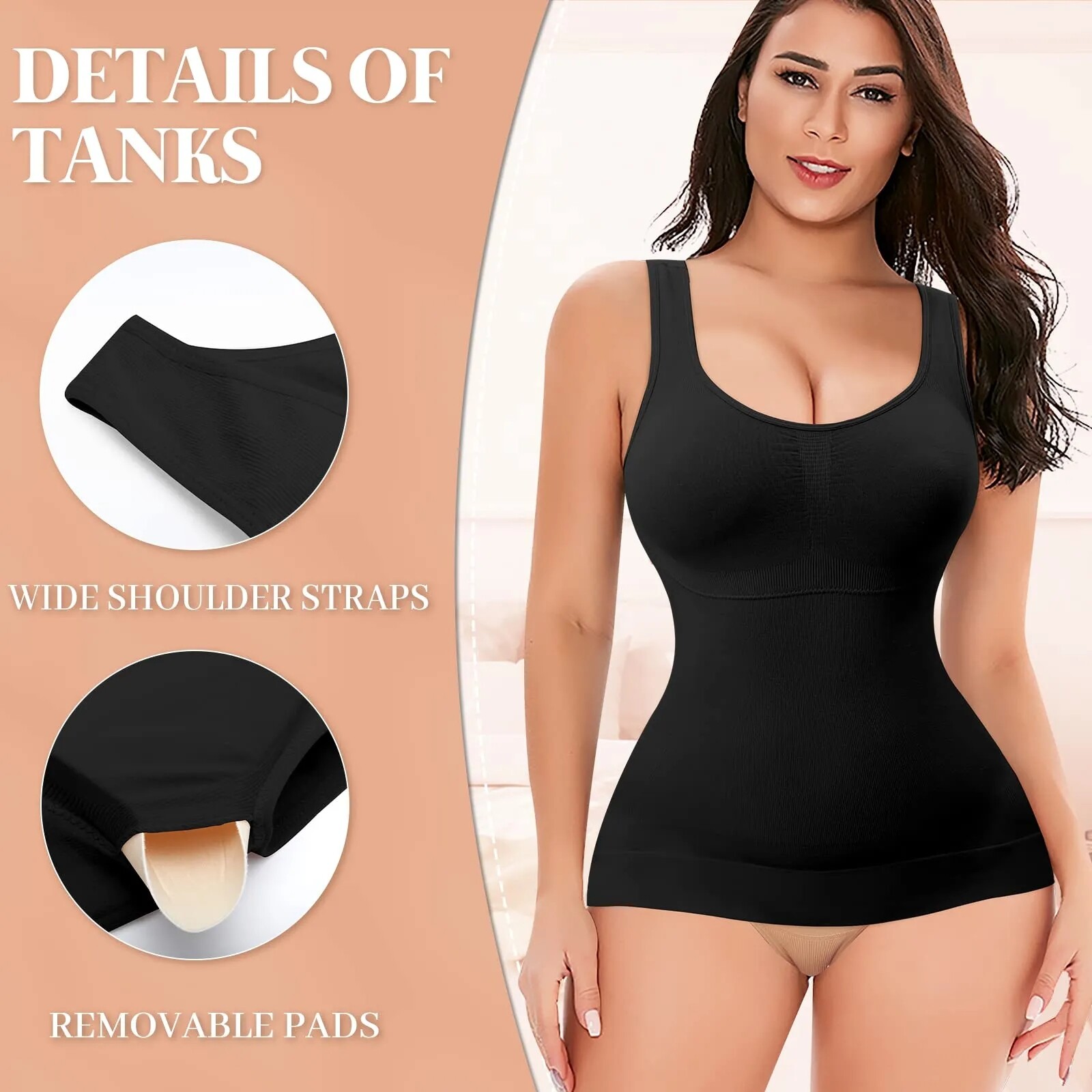 Women Built in Bra Cami Vest Seamless Tank Tops Shaper Belly Control Slimming US