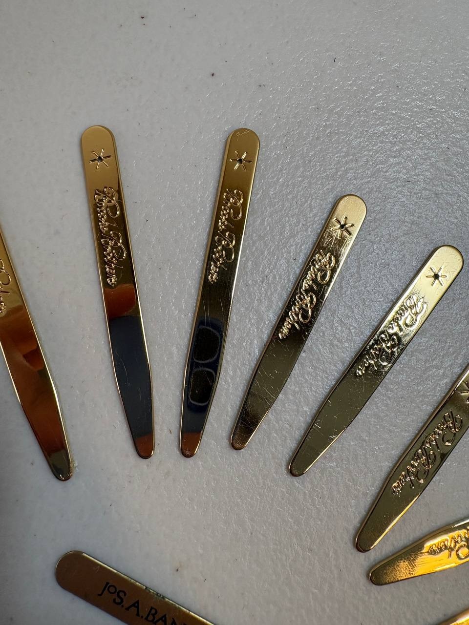 Brooks Brothers Gold Tone Collar Stays Set w/ Black Leather Case 7 Pieces