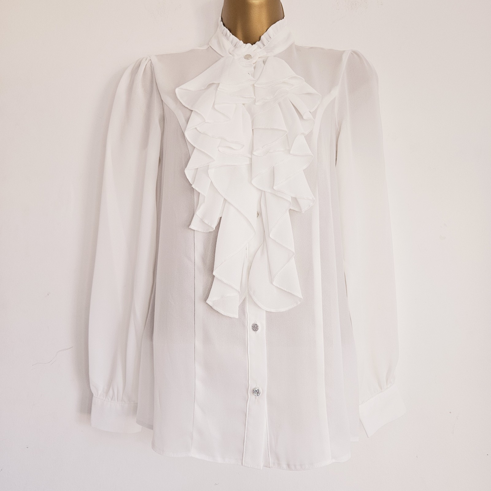 NEW Ex Dorothy Perkins 8-22 Ruffle Front Silver Buttons White Chiffon Blouse Top