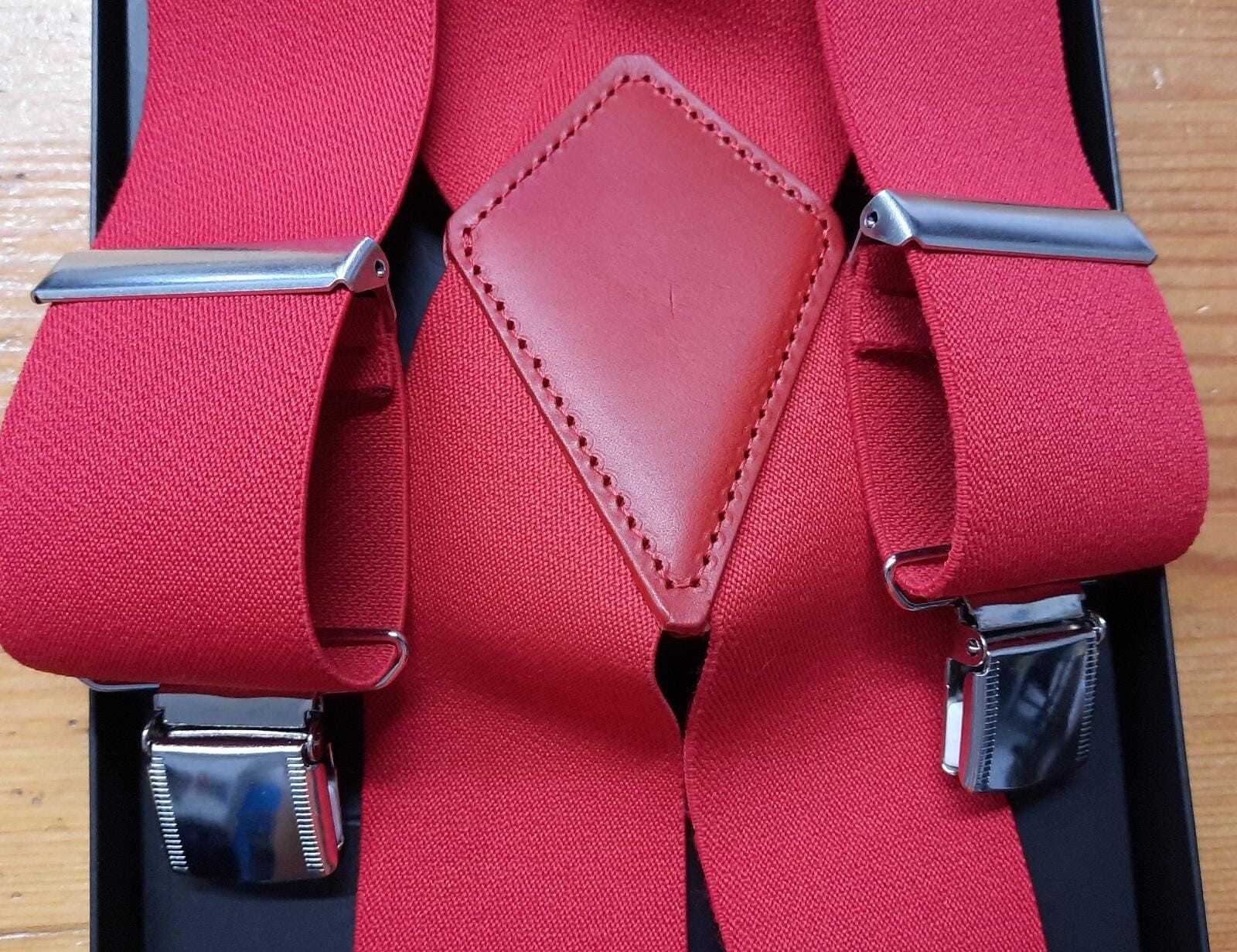 50mm Solid Red 4 Arm Leather Strap 100% Made in Italy