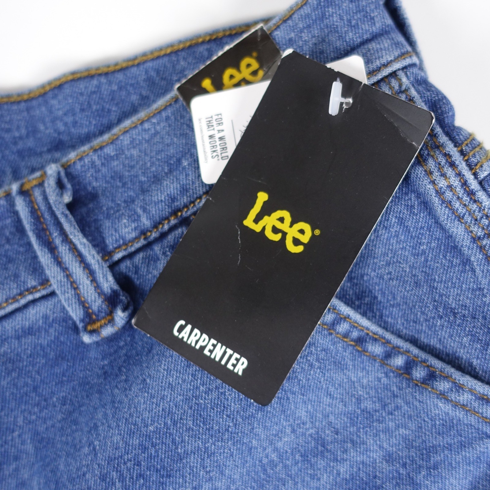 Lee Carpenter Denim Shorts Men 34 Blue Workwear Utility Hammer Loop New