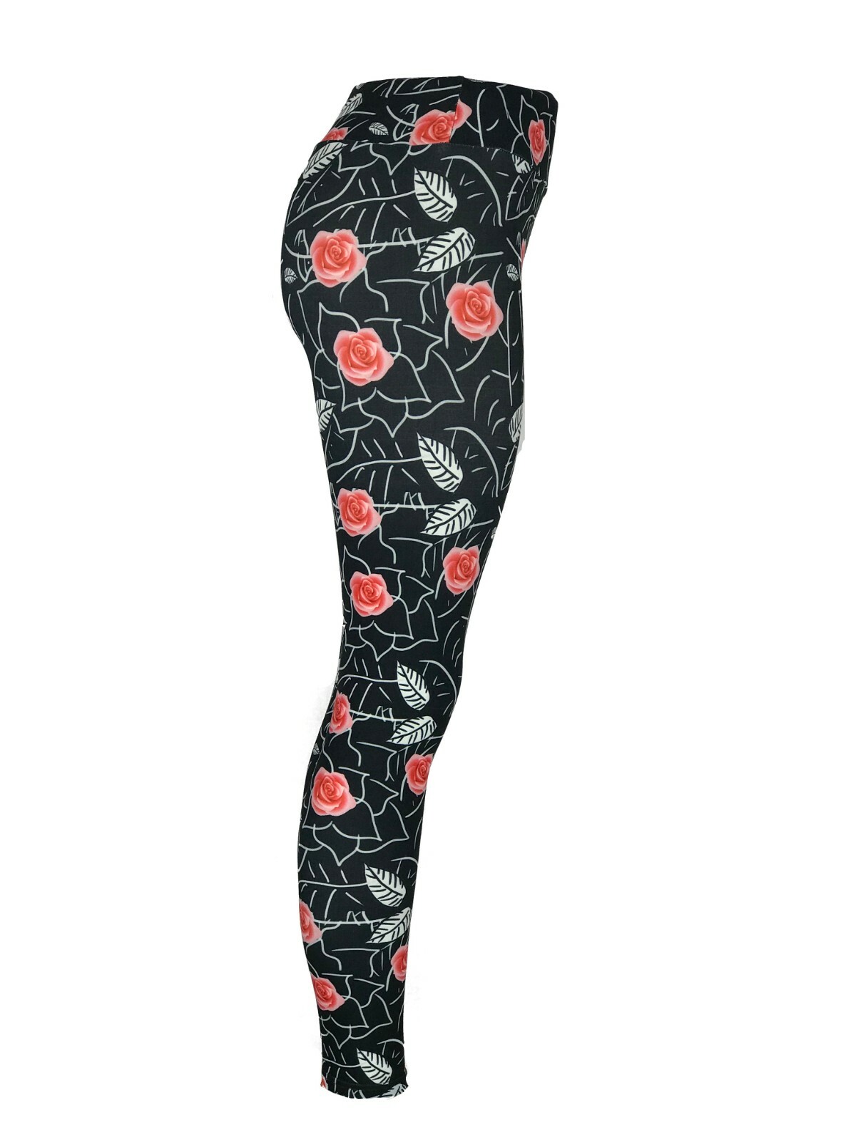 Roses Red Pink Over A Black Background Yoga Waistband Leggings So Soft