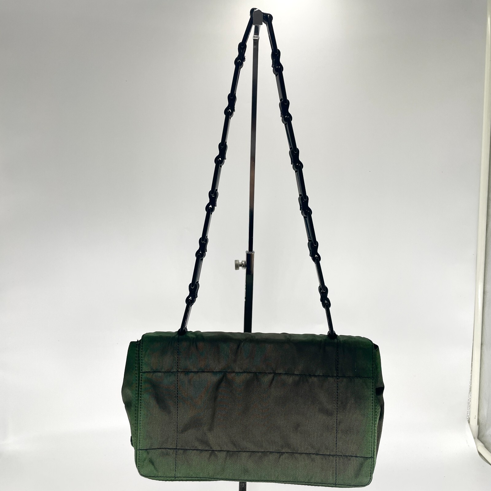 PRADA Chain Shoulder Bag Nylon Plastic Leather Khaki Black 612