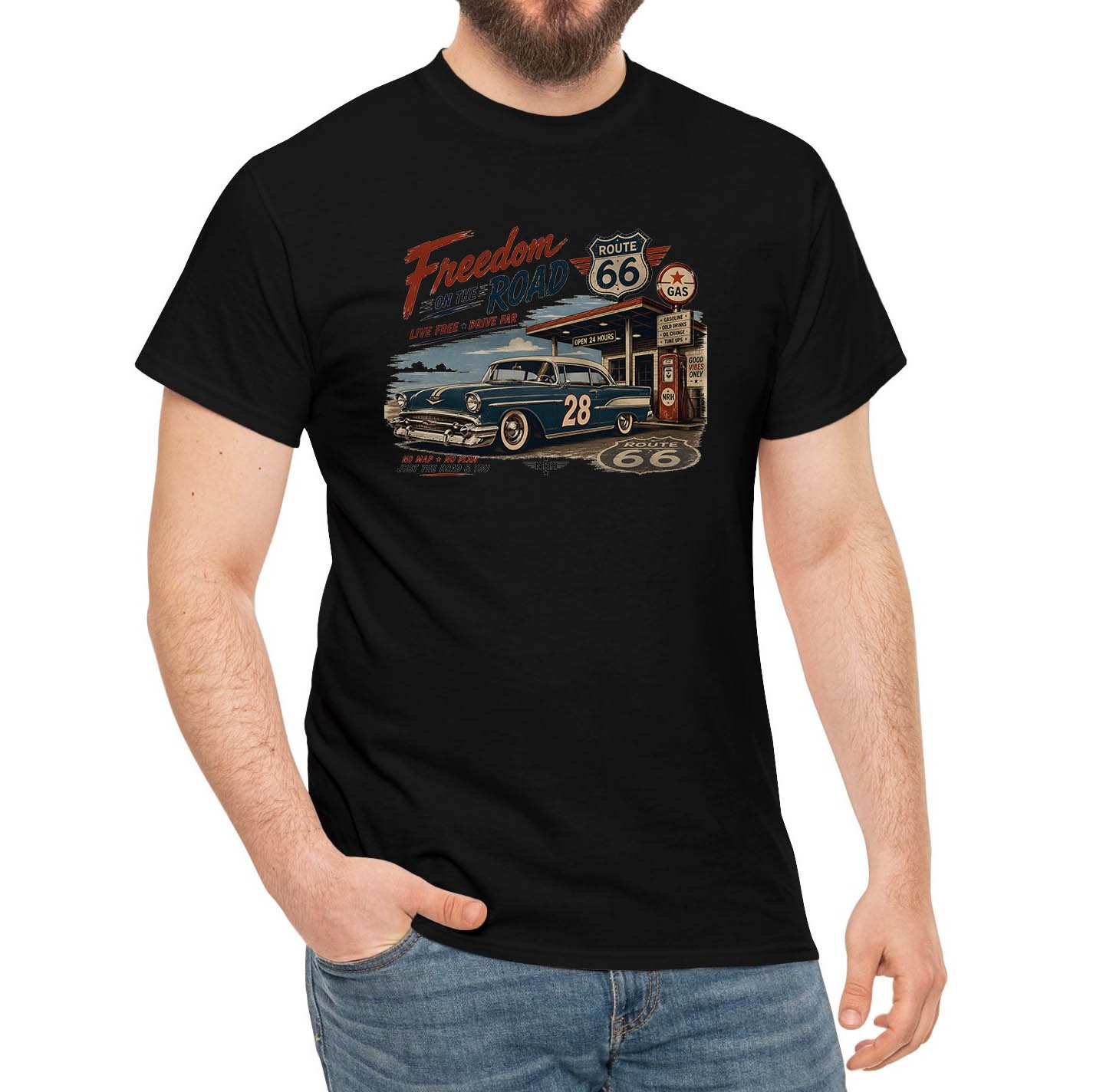 Freedom On Route 66 Vintage Road Trip Graphic T-Shirt