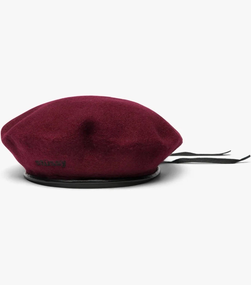 Stüssy Burgundy Solid Military Beret Hat M/L Unisex Adults RARE