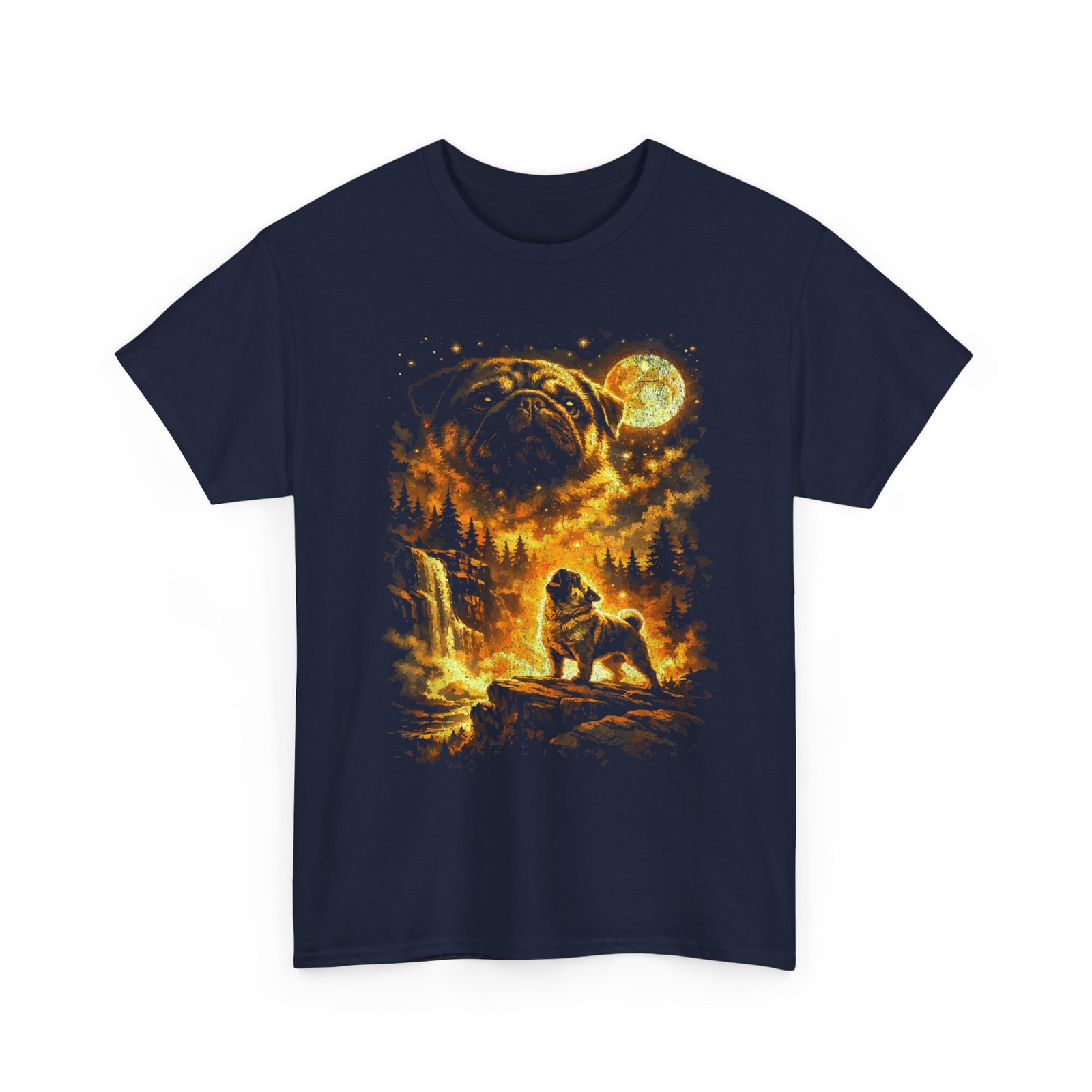 Pug Howling at Moon Shirt, Dogs Lovers Owners Women Men T-Shirt