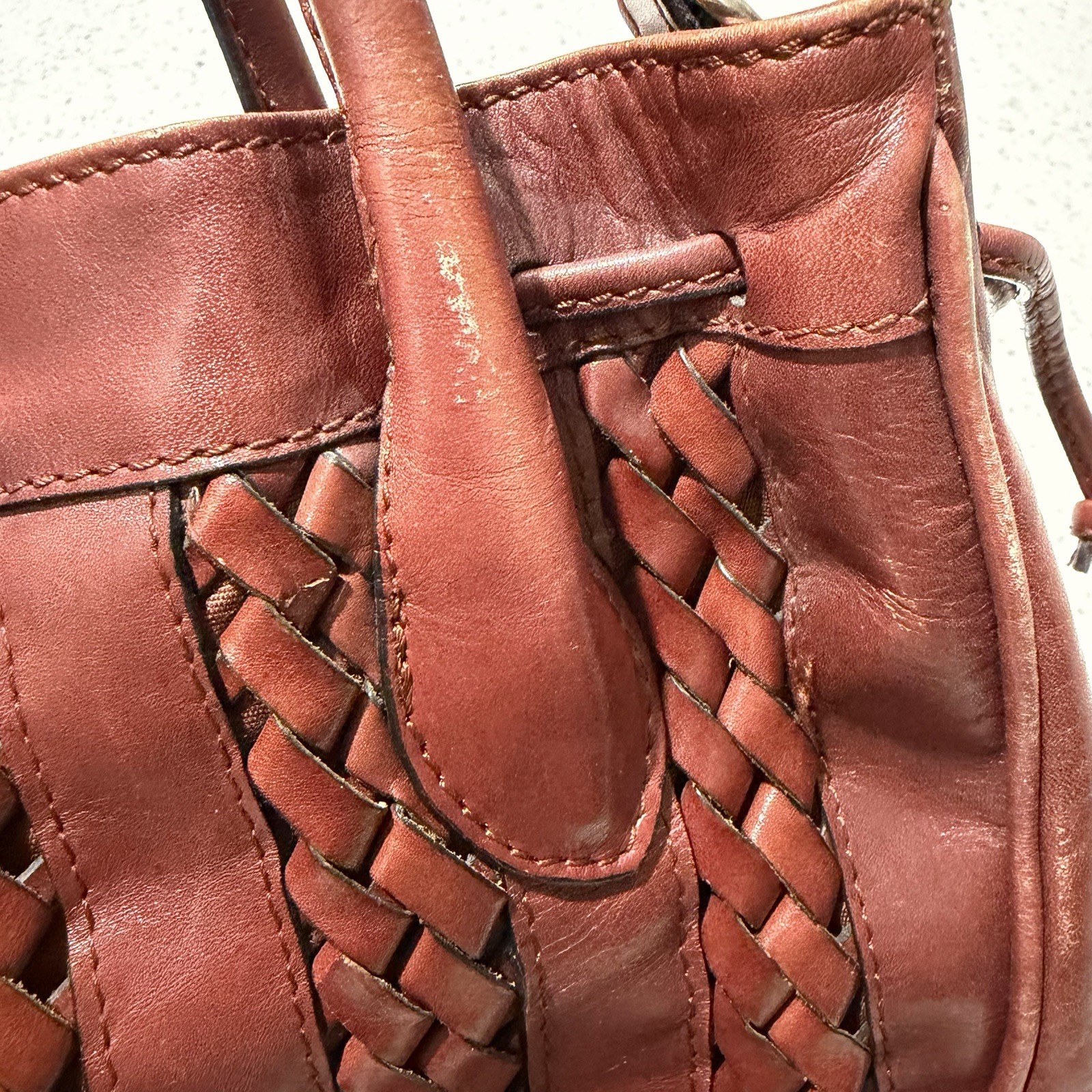 Vintage Etienne Aigner brown leather braided handbag