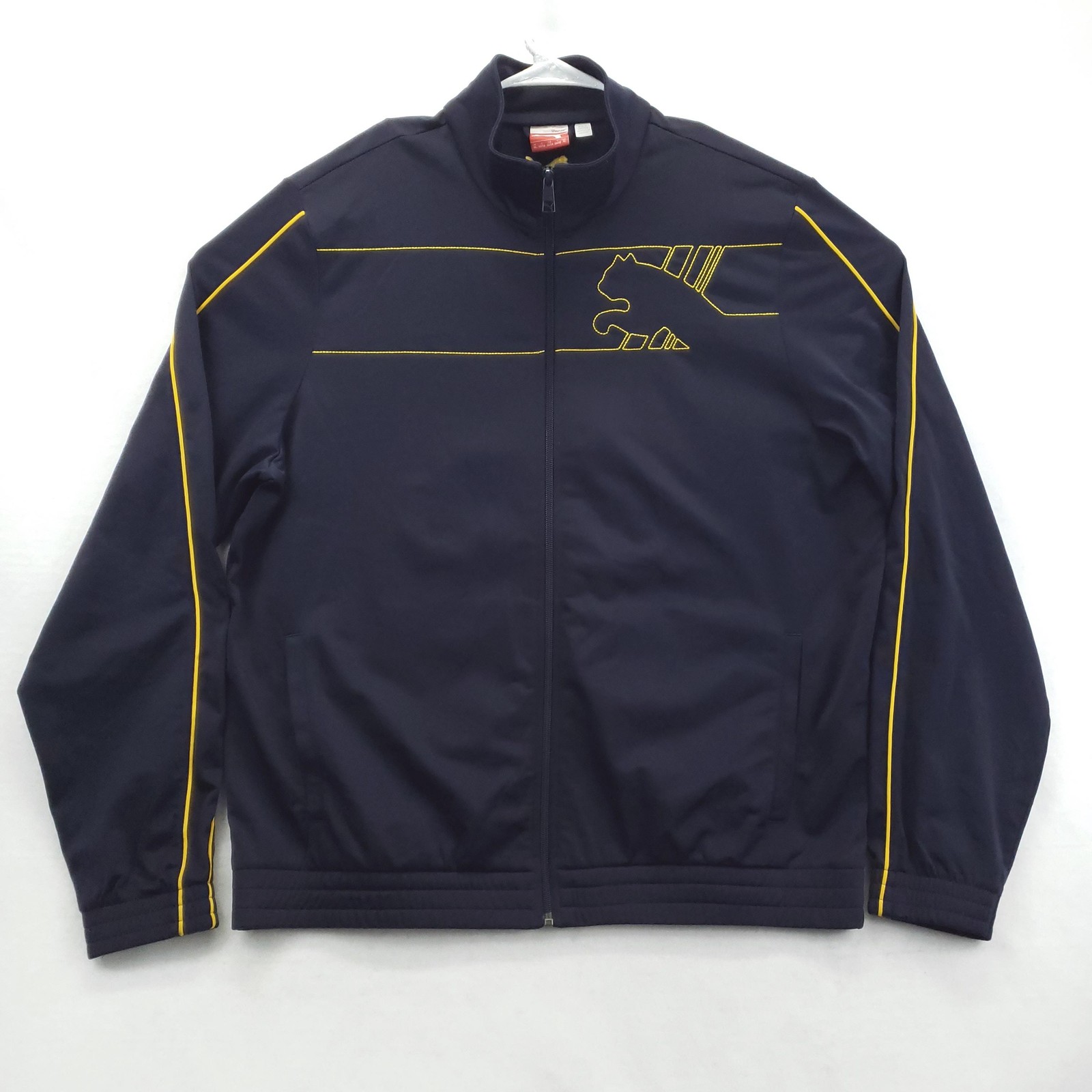 Puma Track Jacket Mens XL Navy Yellow Full Zip Stand Collar Pockets Logo 816115