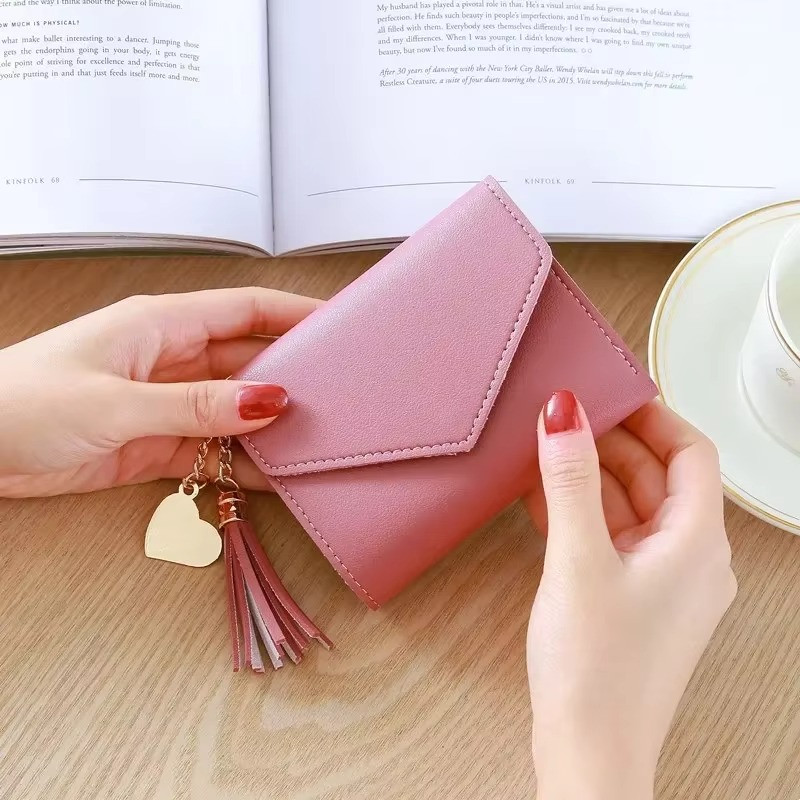 Fashion Short PU Leather Women Tassels Hasp Small Coin Wallet Deeppink