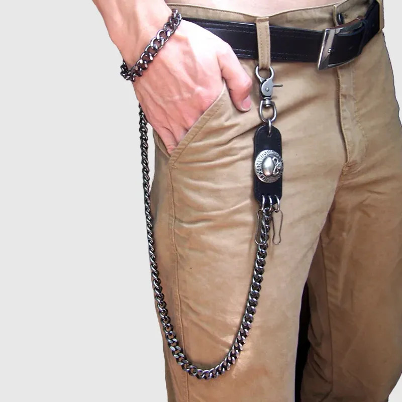 Hip hop punk horns skull metal casual wild pants chain wallet chain key chain.