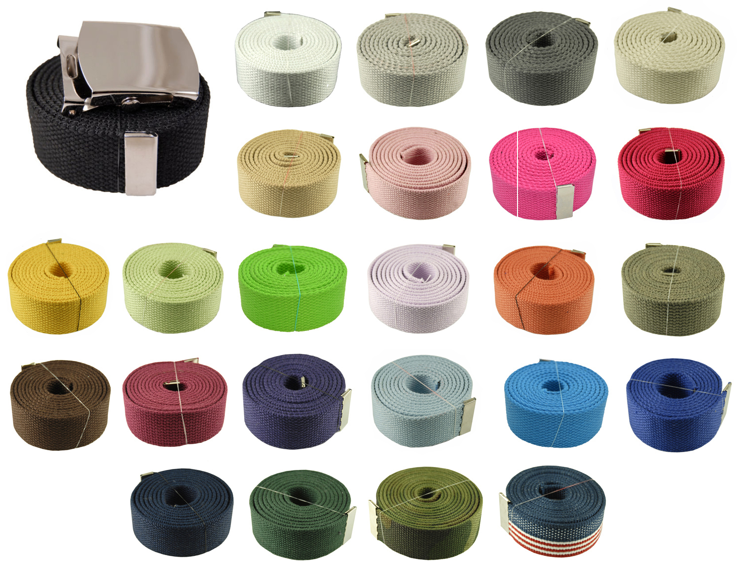 60″ Canvas Web Military “Plain” Belt & Buckle 25 Color