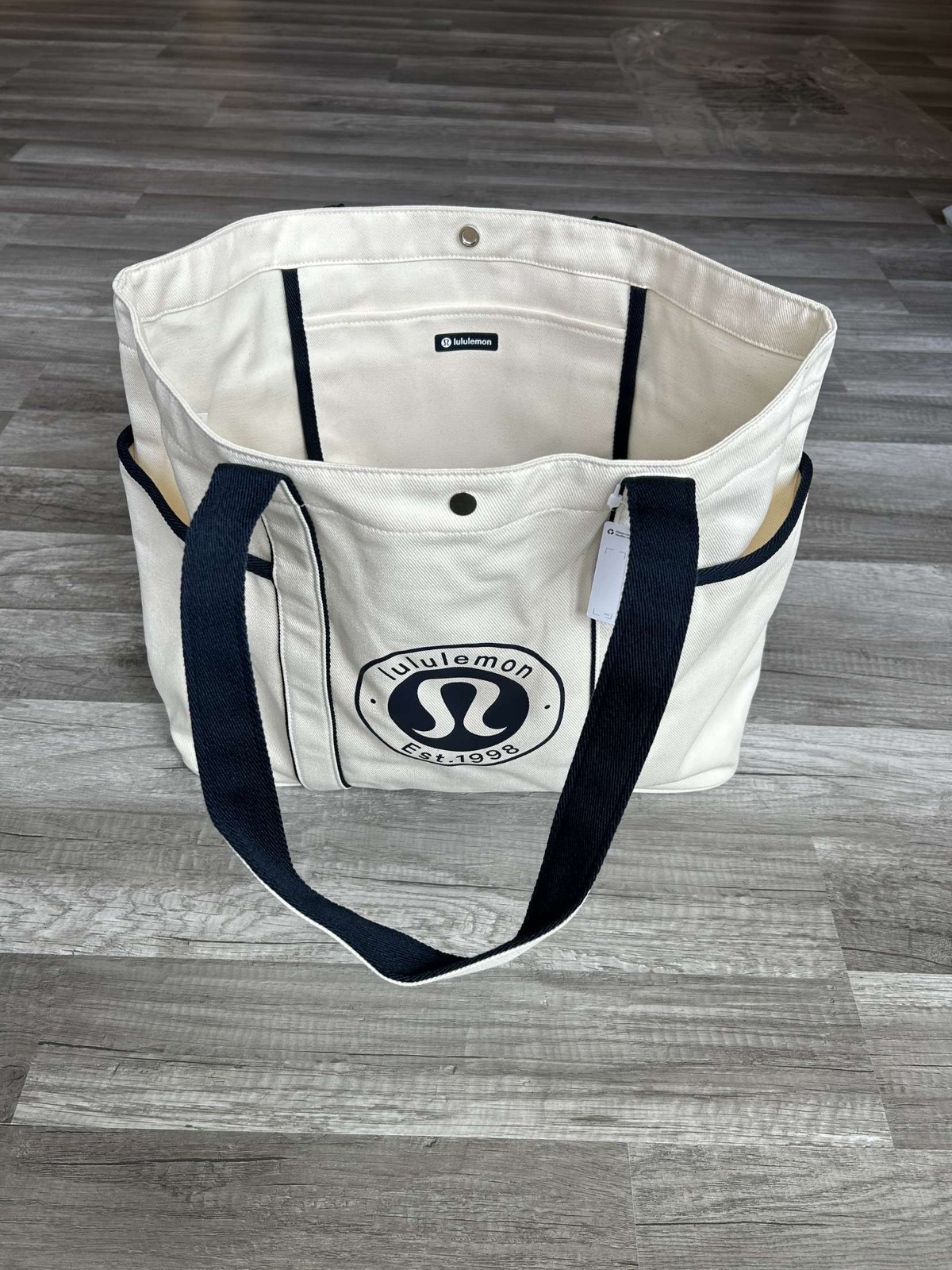 Lululemon Daily Multi Pocket Canvas Tote Bag White True Navy 20L New With Tags