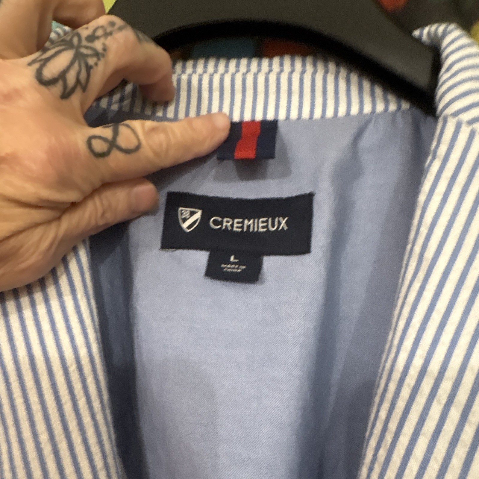 Cremieux Seersucker Pinstripe Jacket Size L. Excellent Condition.