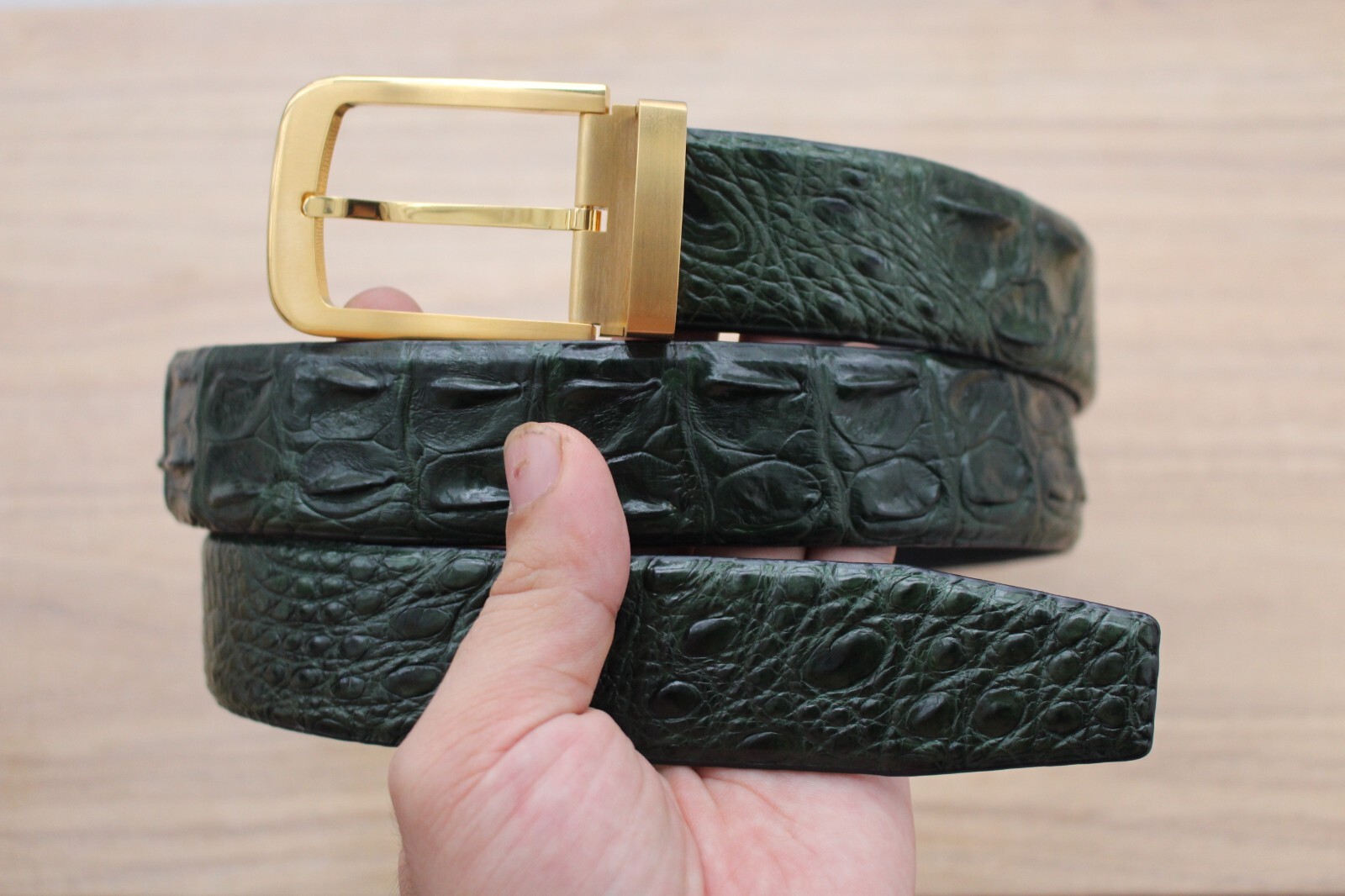 W 1.3 inch- Green Alligator CROCODILE Print LEATHER Skin Men’s Belt