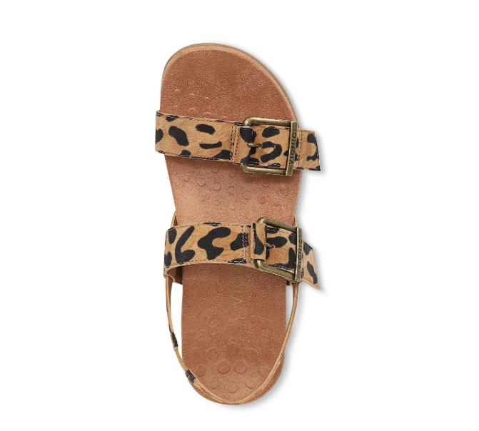 VIONIC Reese Slingback Sandal – Tan Leopard Print Suede, Medium (NEW)