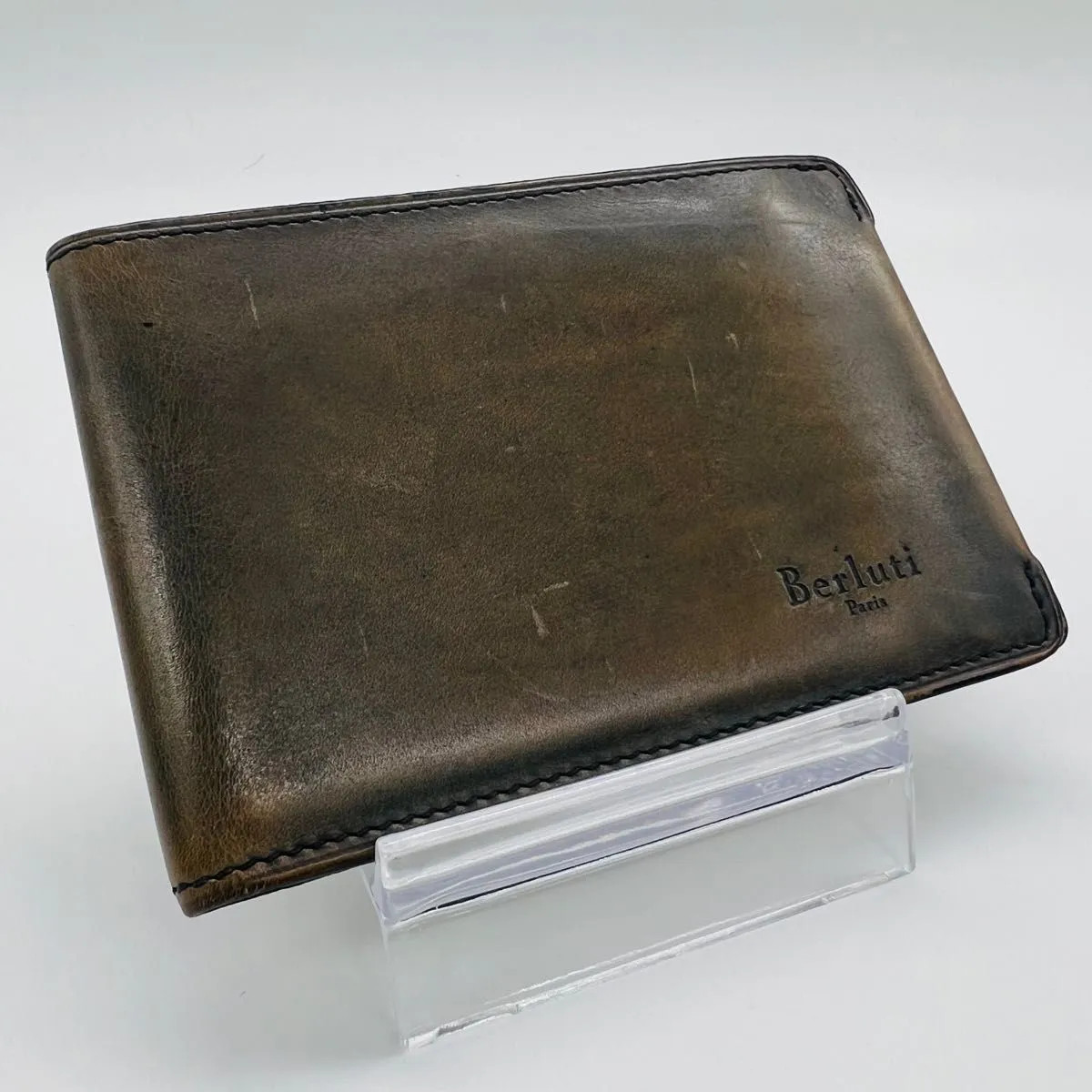 Berluti Calligraphy Billfold Wallet Gray Leather (Pre-owned, Grade AB)