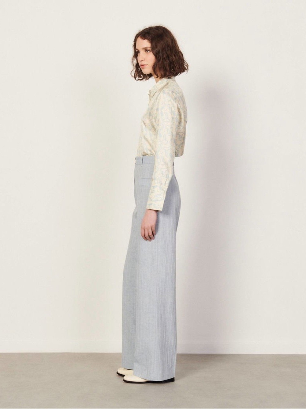 Sandro Paris Ulysse Blue Pinstripe High-Waist Wide-Leg Trousers EU 36 US 4