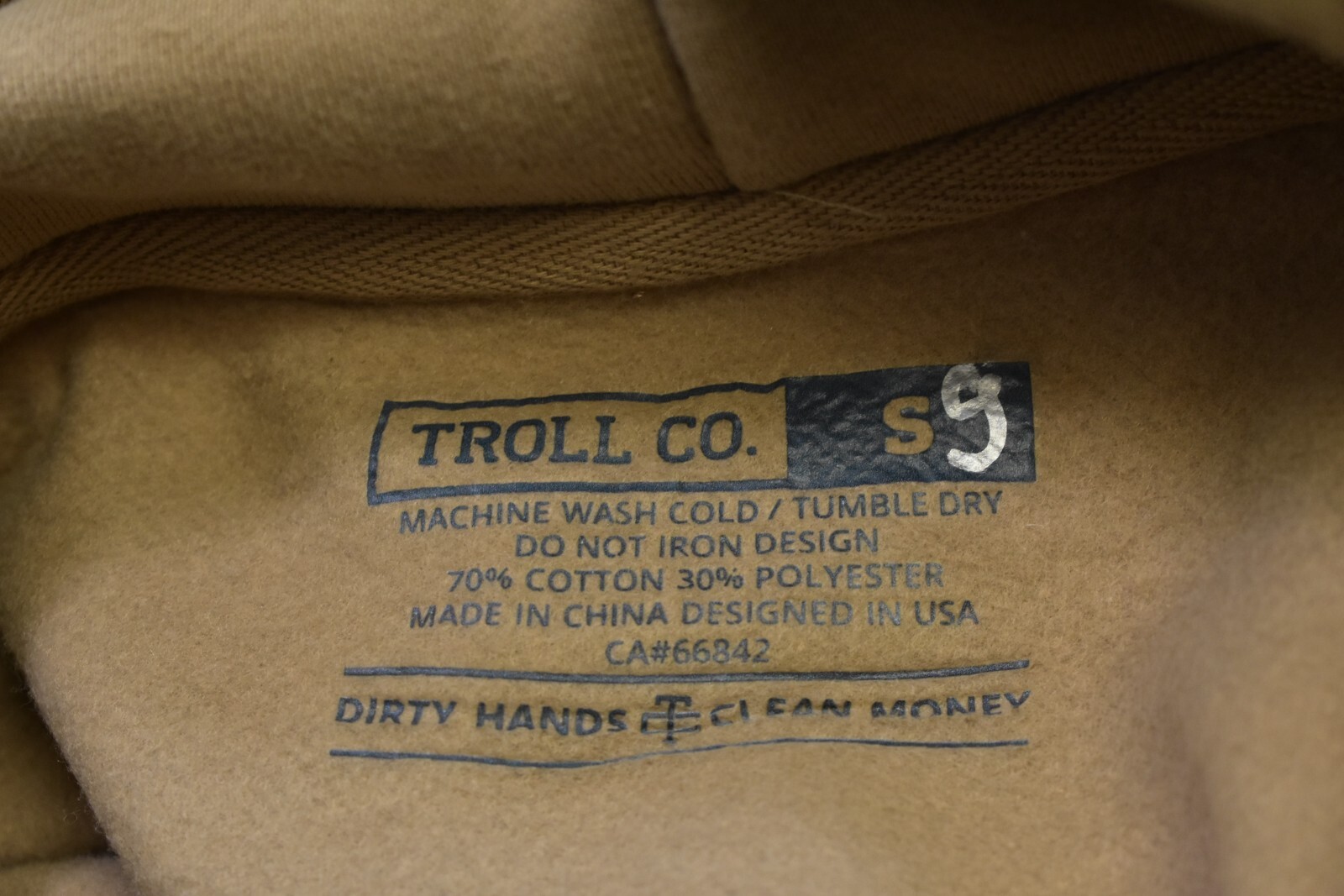 Troll Co Dirty Hands Clean Money Twisting Wrenches Hoodie Sandstone Mens S