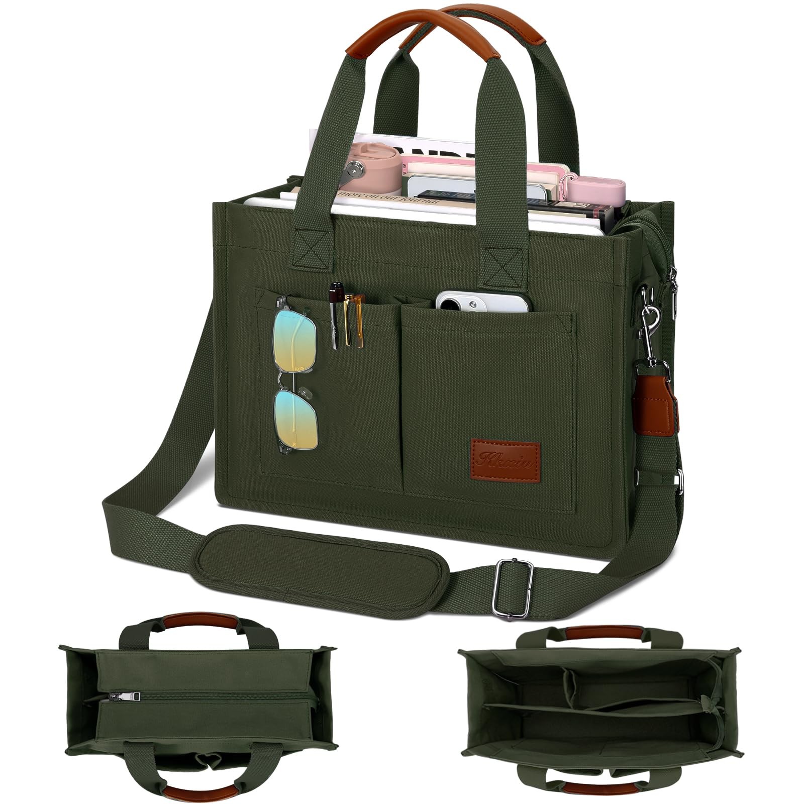 Large Canvas Tote Bag for Women with Zipper and Compartments Crossbody Bag Wi…