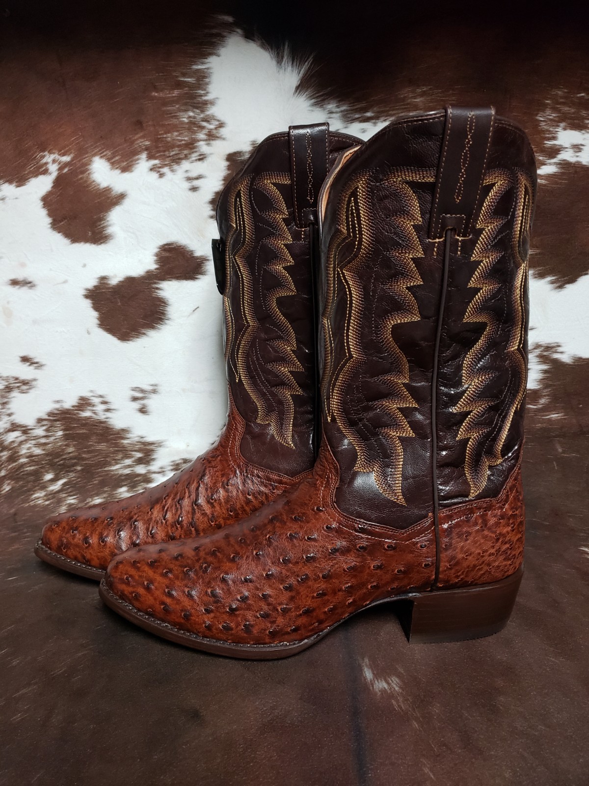 Dan Post Pershing Brass Full Quill Ostrich Western Boots Round Toe Mens Sz 12 D