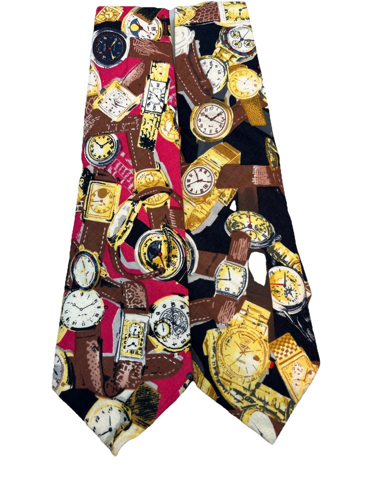 (2) Lago Ties Clock & Watch Black & Brown & Yellow or Raspberry Made In USA