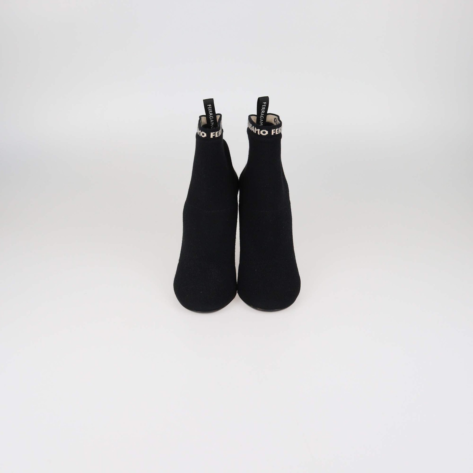 Salvatore Ferragamo Black Knitted Fabric Block Heel Booties