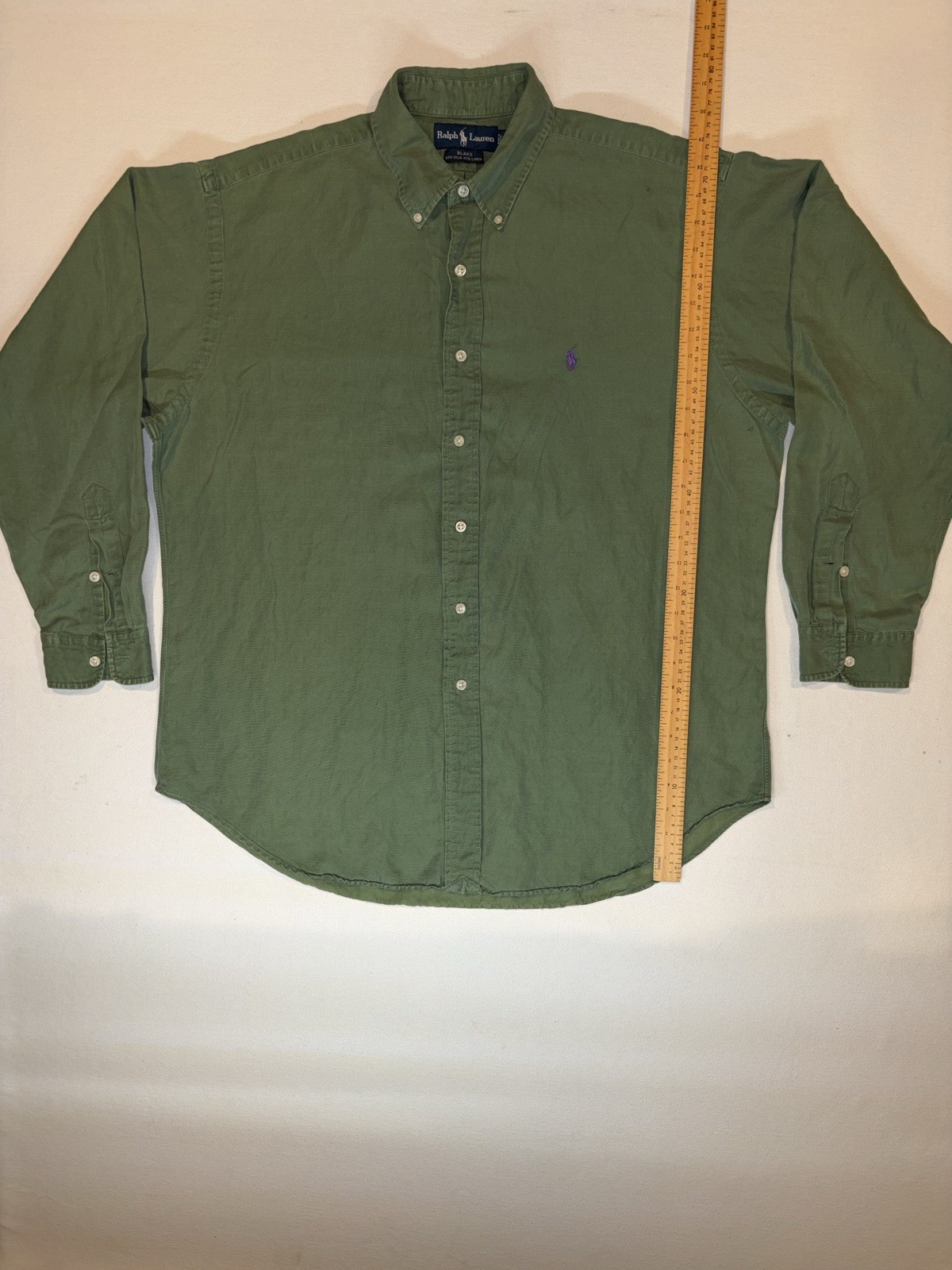 Vintage Polo Ralph Lauren Blake Silk Linen Sage Green Button Down Men’s Large
