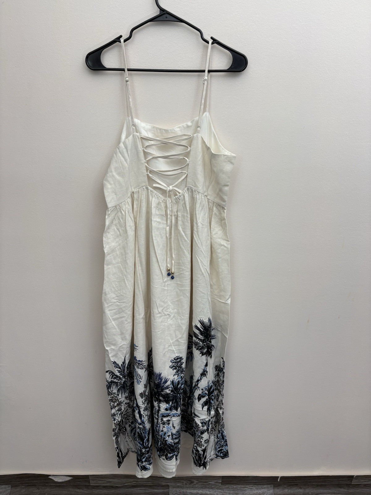 Calypso St Barth Ivory Linen Blend Boho Maxi Dress L Animal Print Resort Coastal