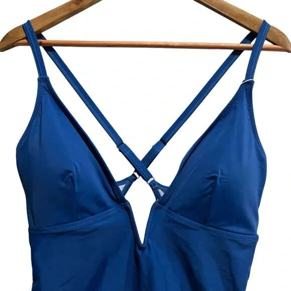 Shaperin Women’s Blue Deep V Neck One Piece Swimsuit