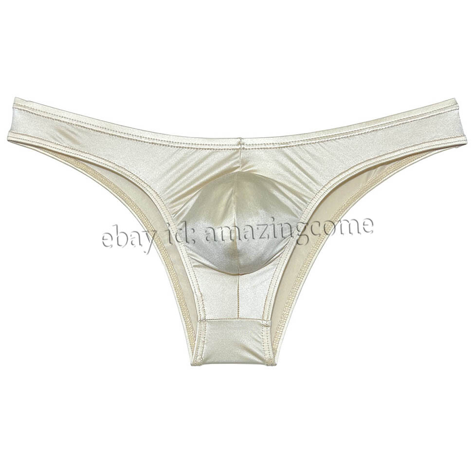 Sex Men Silk Glossy Bikini Briefs Male Cheek Underwear 1/2 Hip Coverage Swimsuit