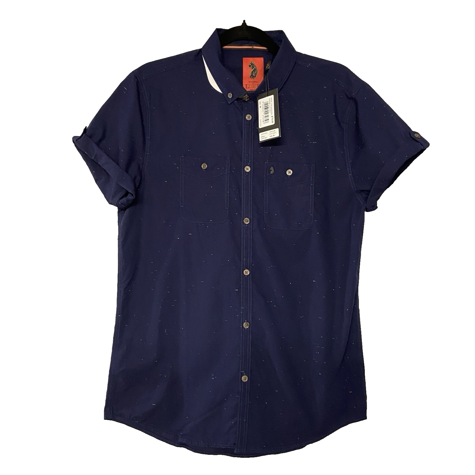 BNWT Luke The Warrior Shirt Mens Medium Lux Navy Short Sleeve Button Down