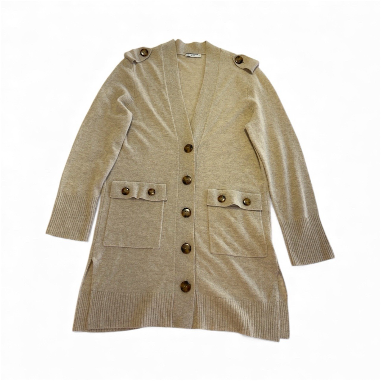 Sea Bleu 90% Wool 10shmere Color Tan Button Front Cardigan Size L