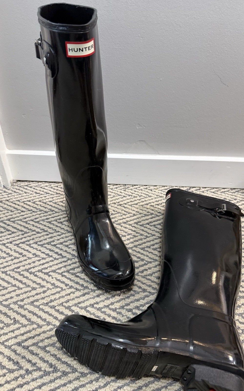 Hunter Womens 11 Boots Original Tall Back Rubber Wellies Shoes – Gloss Black New