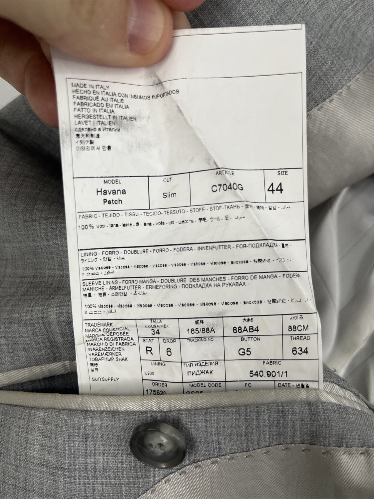 Suitsupply Havana Vitale Barberis Canonico Blazer Men 34R Gray Wool Rustic Coat