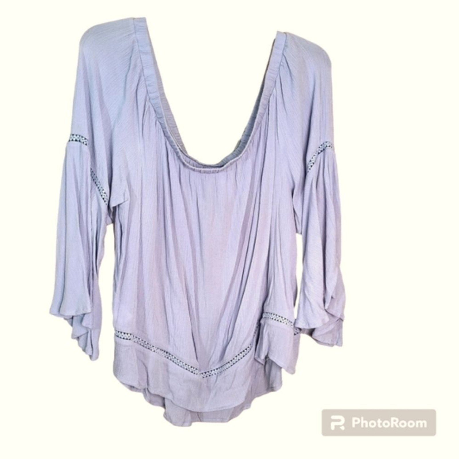 Xhilaration Size 2X Gray Crinkled Gauzy Off-The-Shoulder Ruffled Blouse Bohemian
