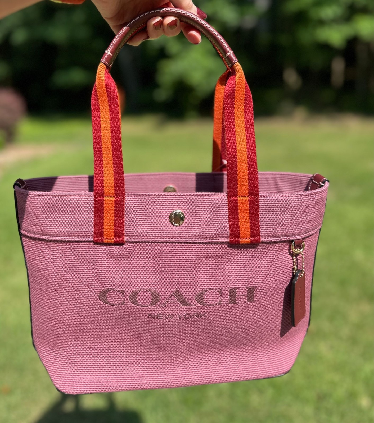 COACH Small Canvas And Smooth Leather Shoulder Tote Light Raspberry Multi CK168