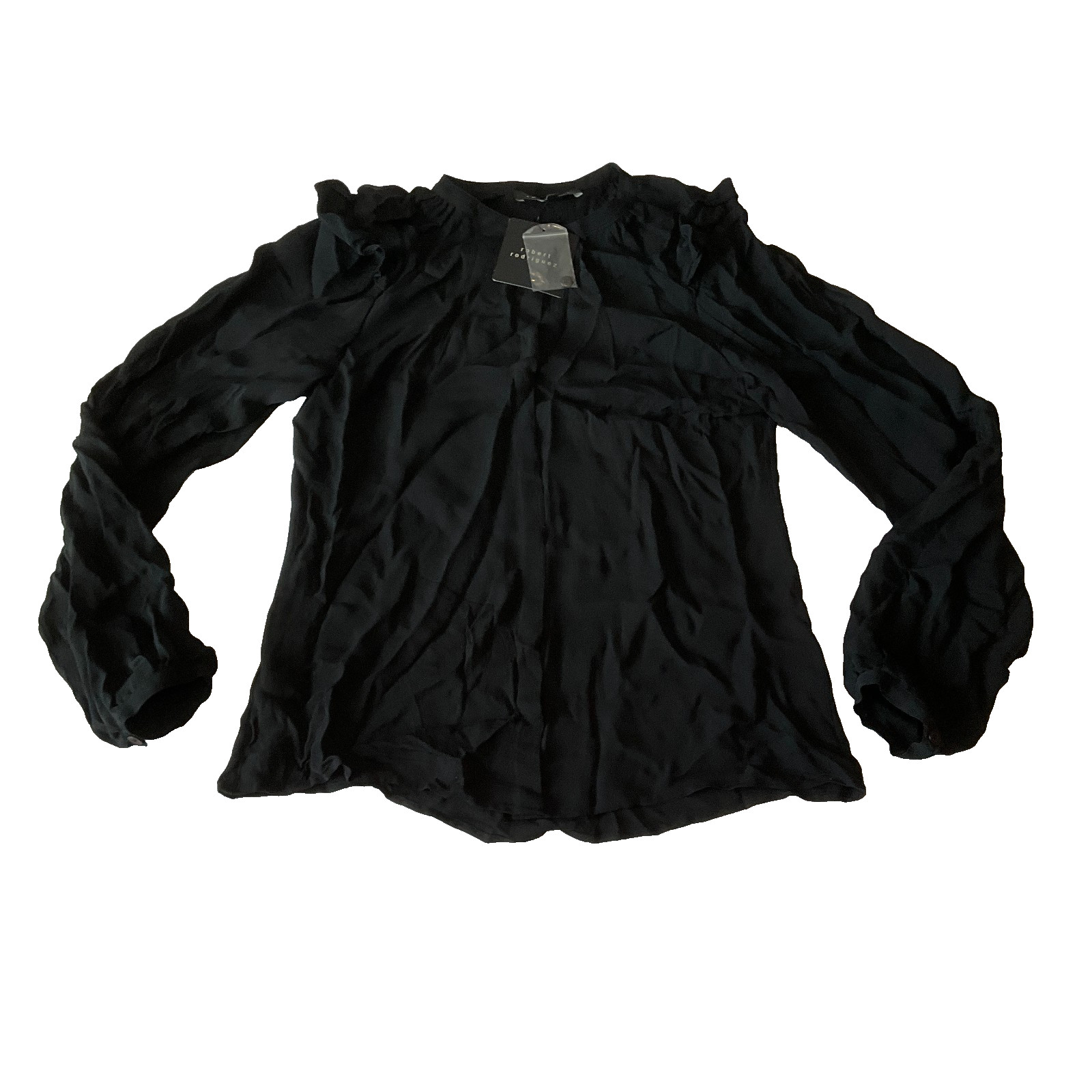 Robert Rodriguez Silk Blouse Top Womens Size 8 Black Long Sleeve Button Front