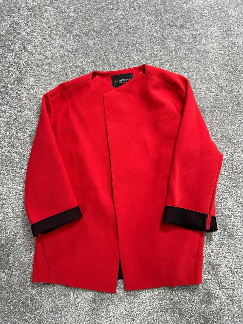 Lafayette 148 New York Tara Seamed Scuba Jacket Womens Medium Red Open Front
