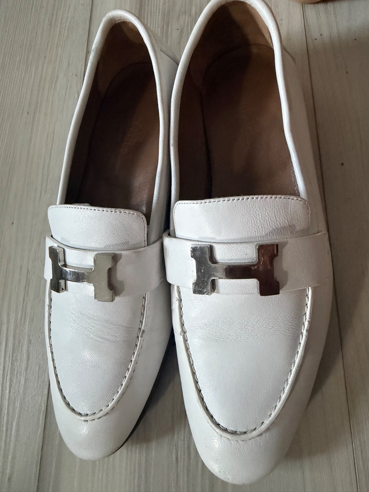 HERMES H Logo Paris Loafer/ 36/ White Blanc woman’s US5 Calfskin