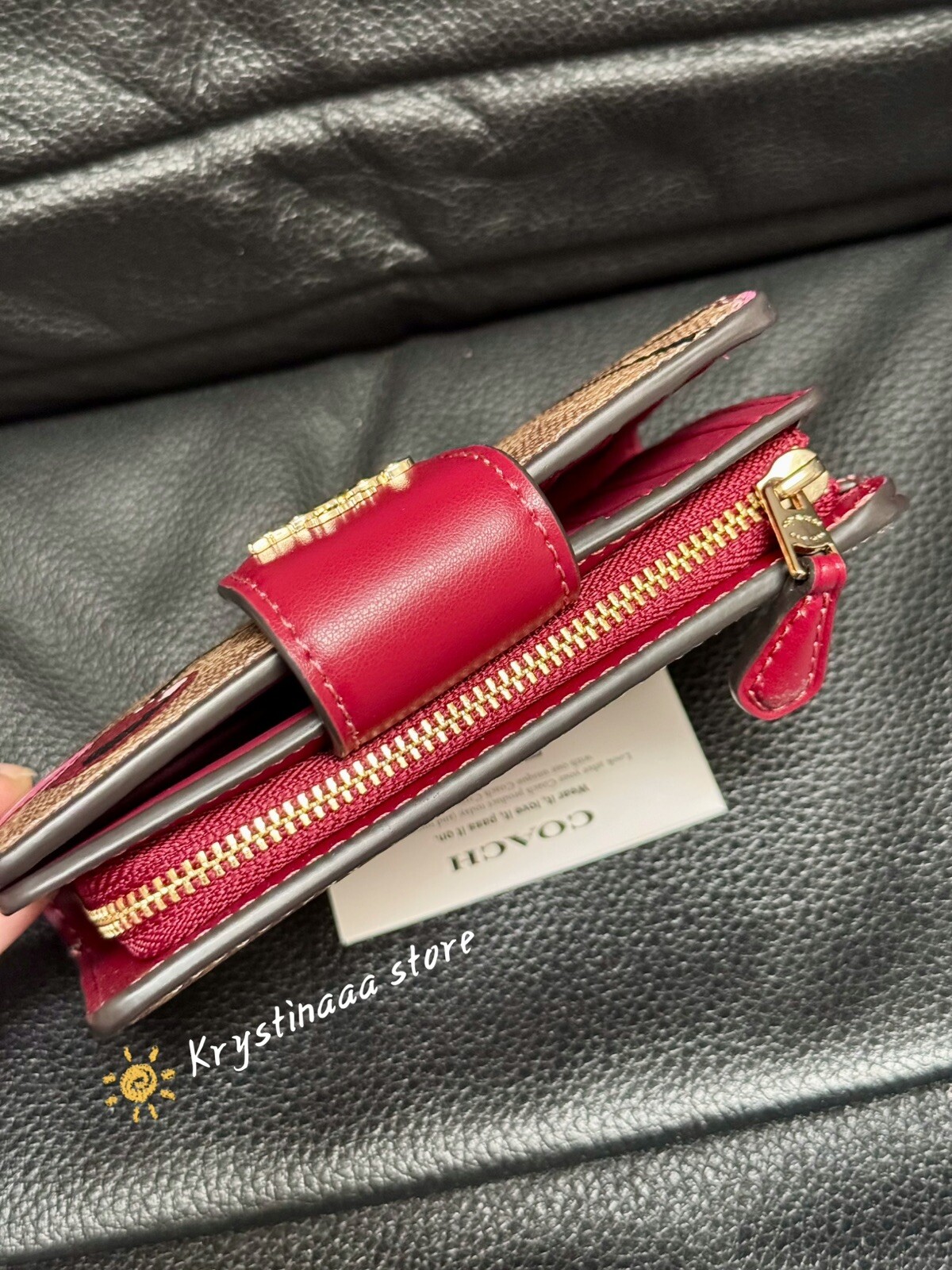 Coach Medium Corner Zip Wallet In Signature Canvas With Cherry Print CZ342 NWT