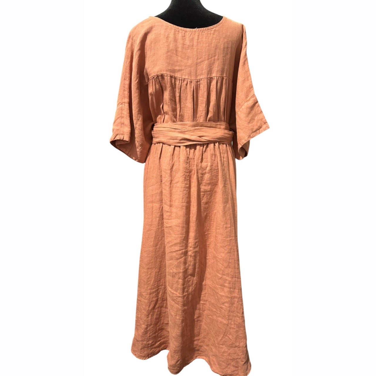 SUUNDAY The Emma 100% Linen Belted Midi Dress Blush Pink Oversized XS/S