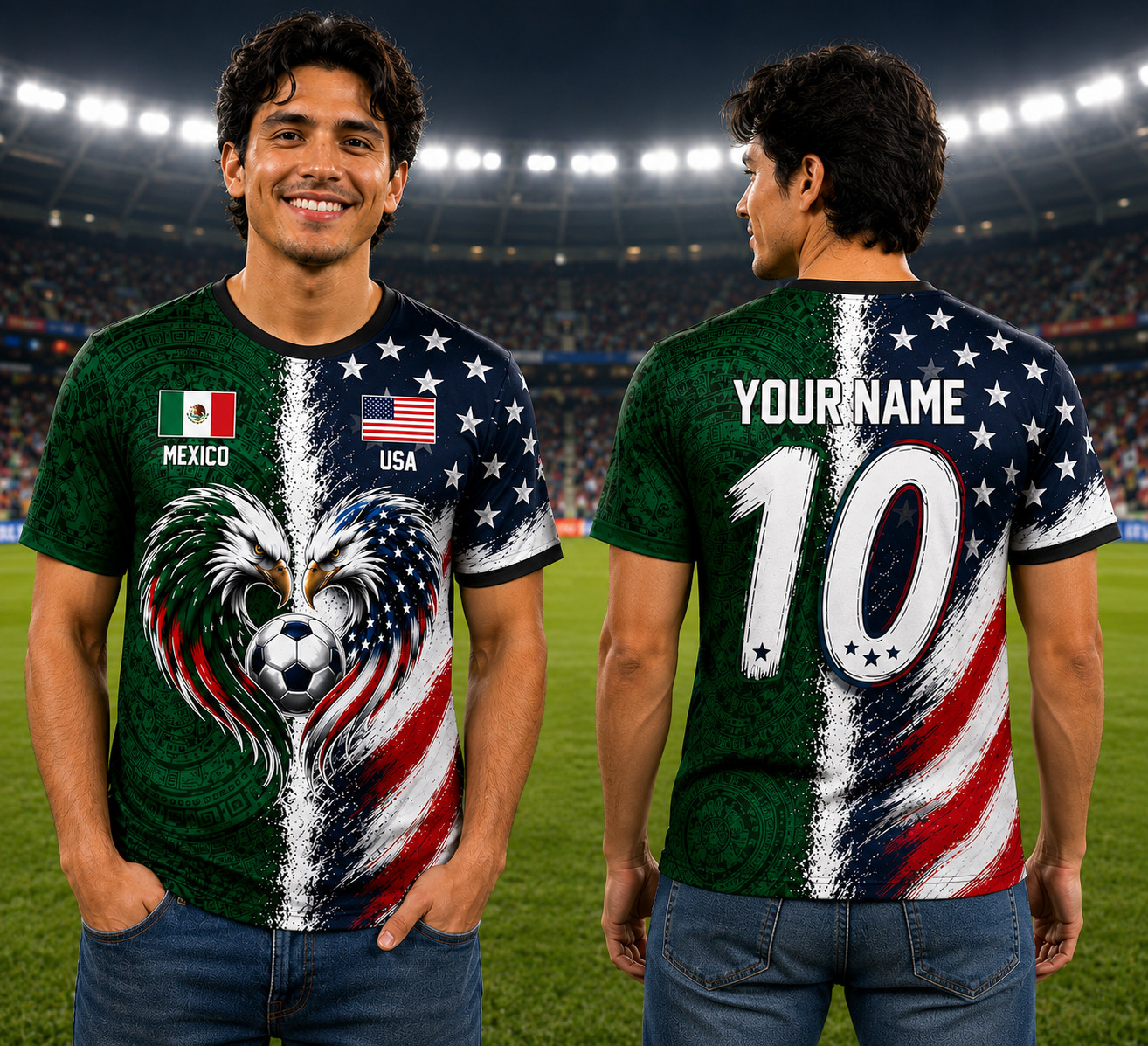 Custom Mexico USA Soccer Jersey, Personalized Name Number Football Shirt