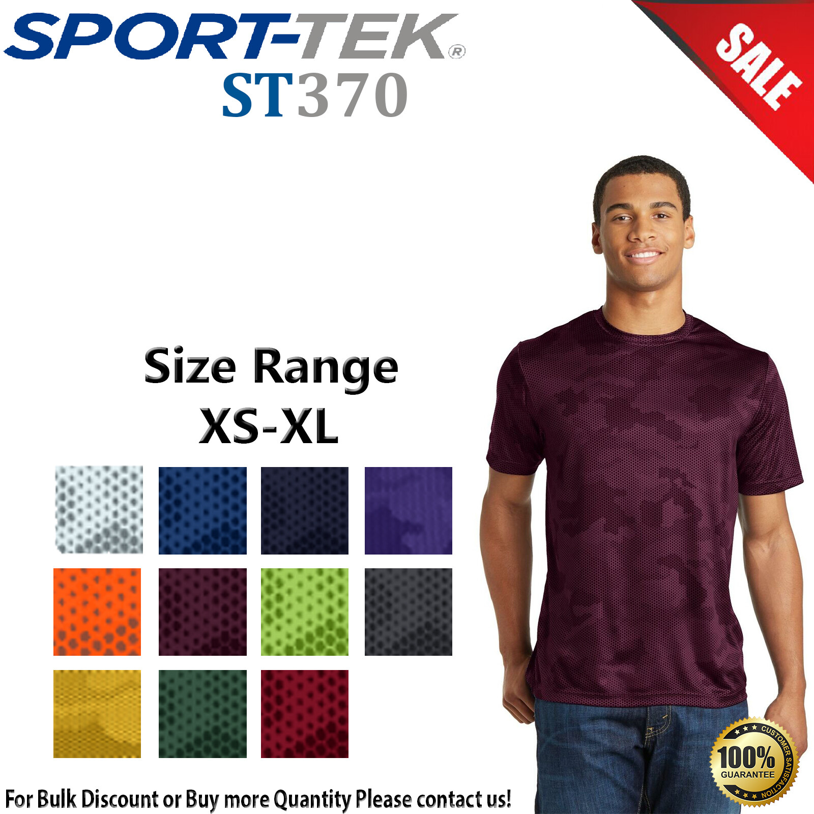 Sport-Tek ST370 Mens Short Sleeve Dri-Fit Polyester CamoHex Crew Neck T-Shirt