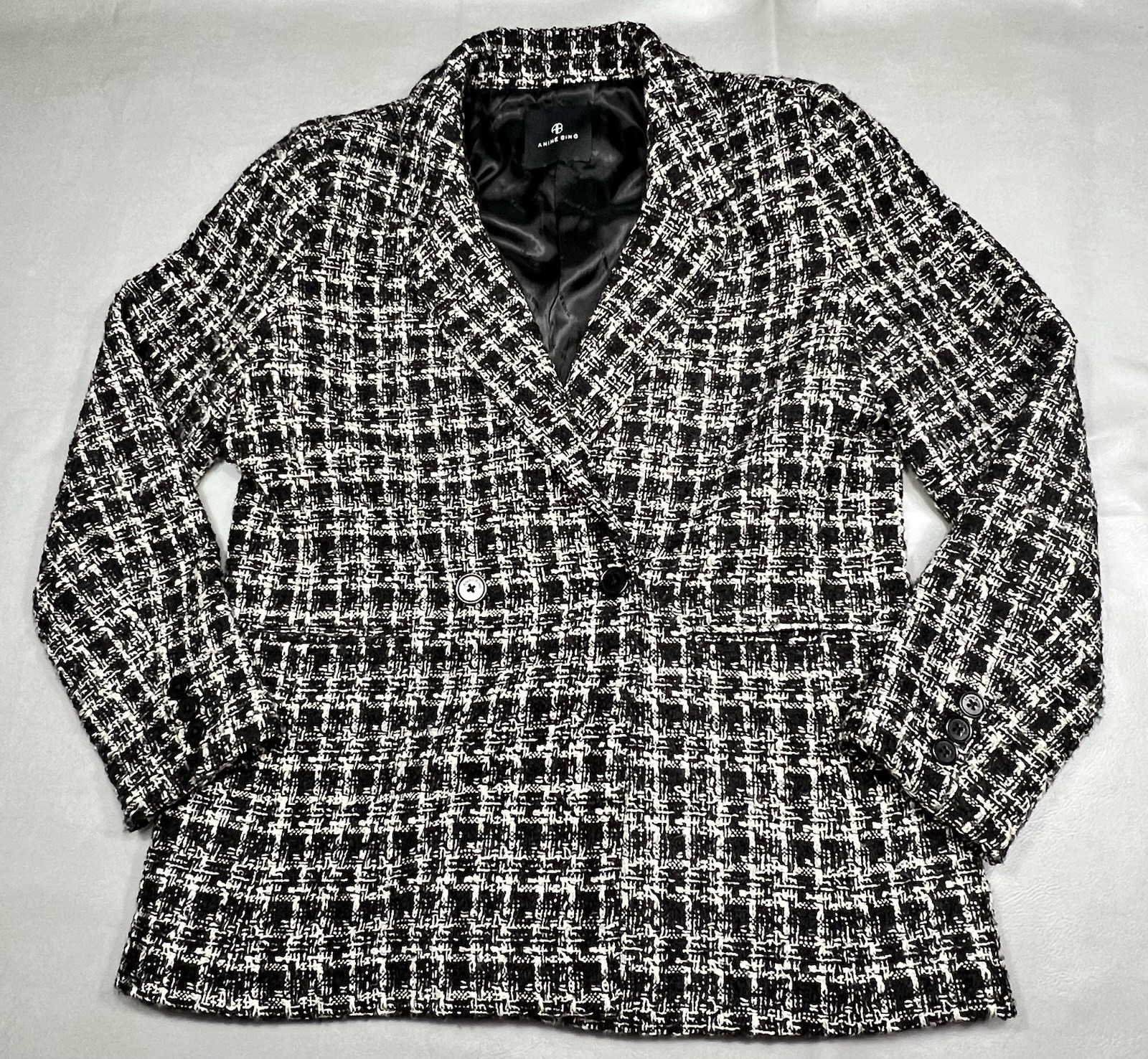 Anine Bing Madeleine Tweed Blazer Lined Double Breasted Jacket Medium