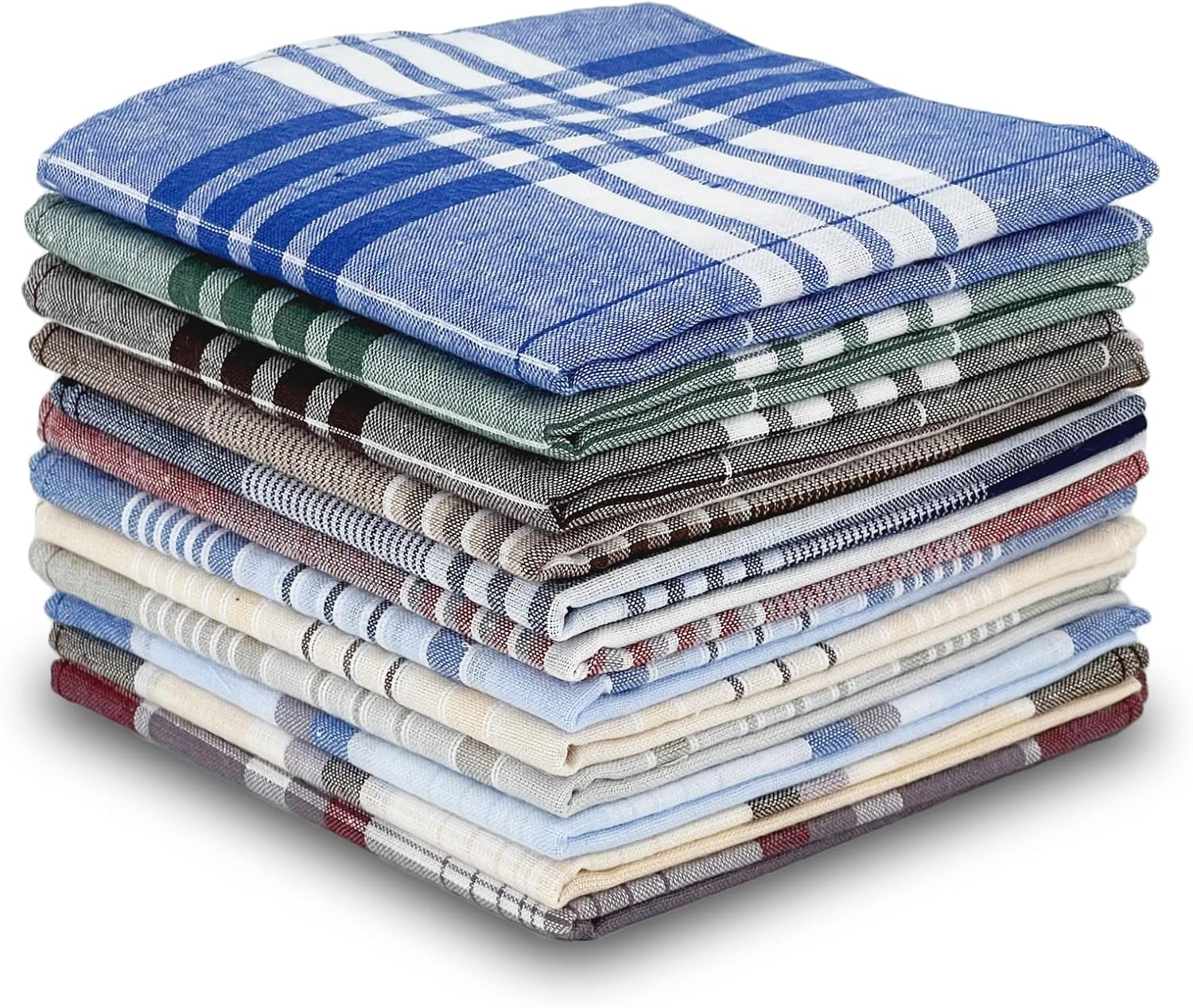 12 Pack Men’s Handkerchiefs 100% Cotton Handkerchief for Men Classic Assorted 16