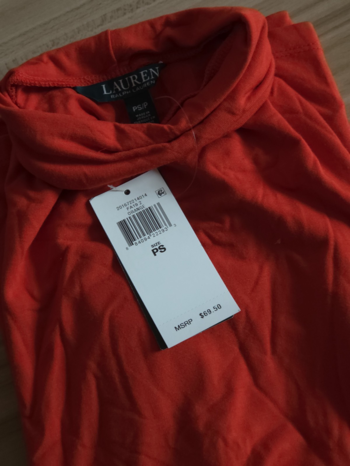Lauren Ralph Lauren Women’s Orange Cowl Neck Stretch Knit Top Size P/S NWT