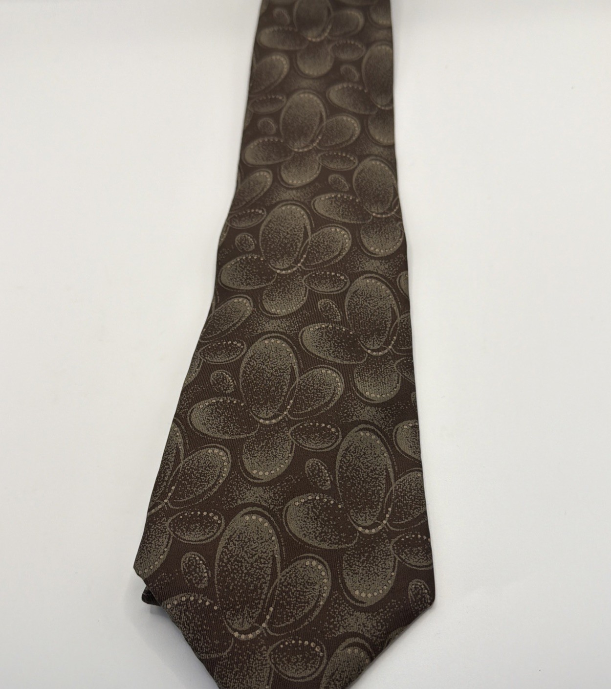 Vintage Fendi Roma Brown Abstract Pebble Silk Tie 90s Made in USA Wide Blade
