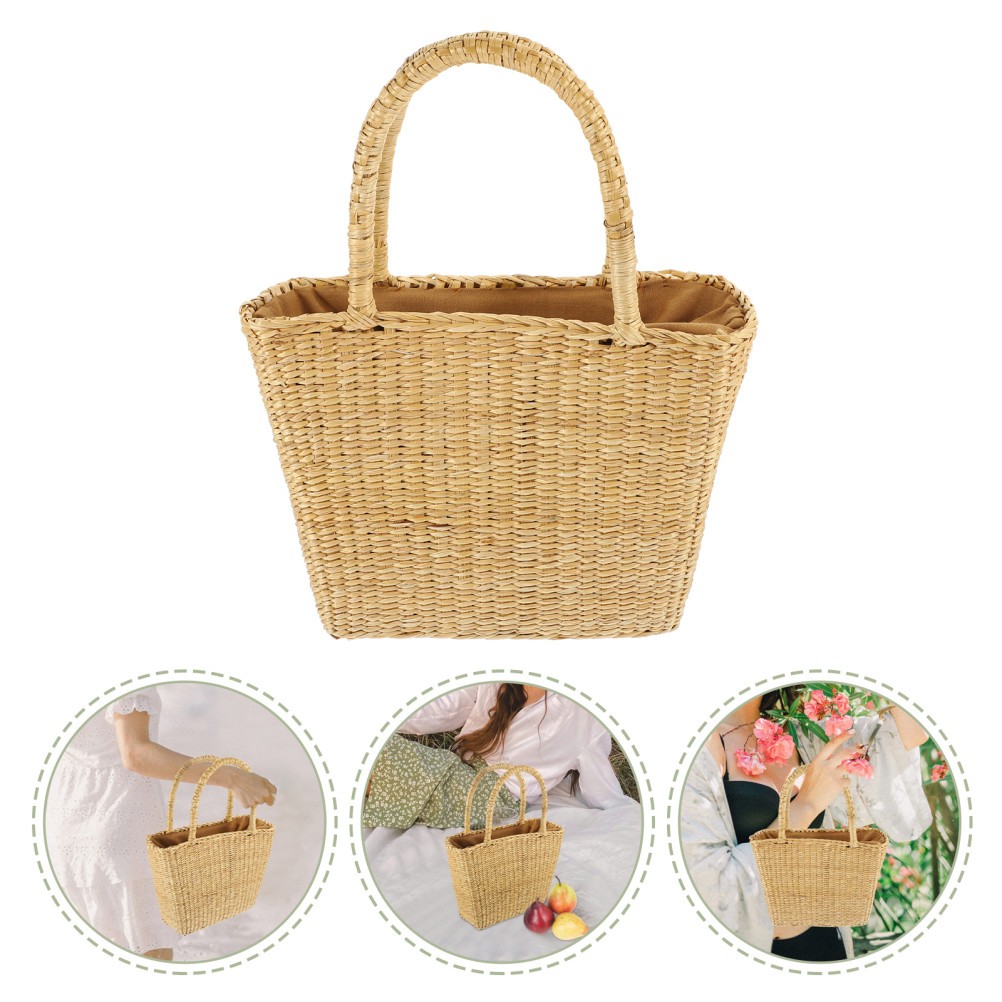 Beach Straw Bag Weaving Handbag For Women Travel 1Pcs 9.04X7.86X2.36in