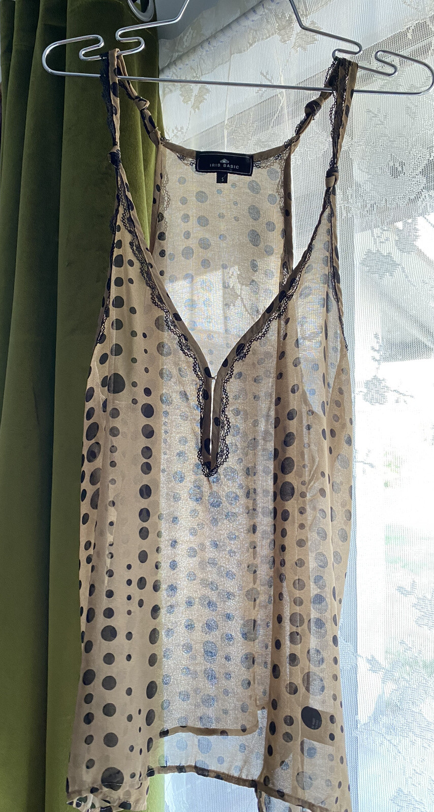 Vintage Sheer Polka Dot Lace Flowing Tank Top Twee Retro Hippie Boho Mod 90s Y2K
